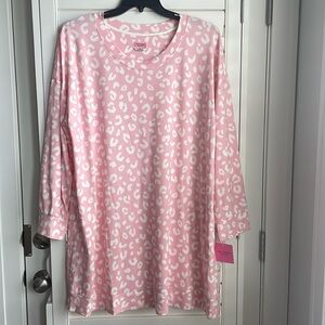 Kate Spade New York womens Plus size pink print long sleeve short gown NWT